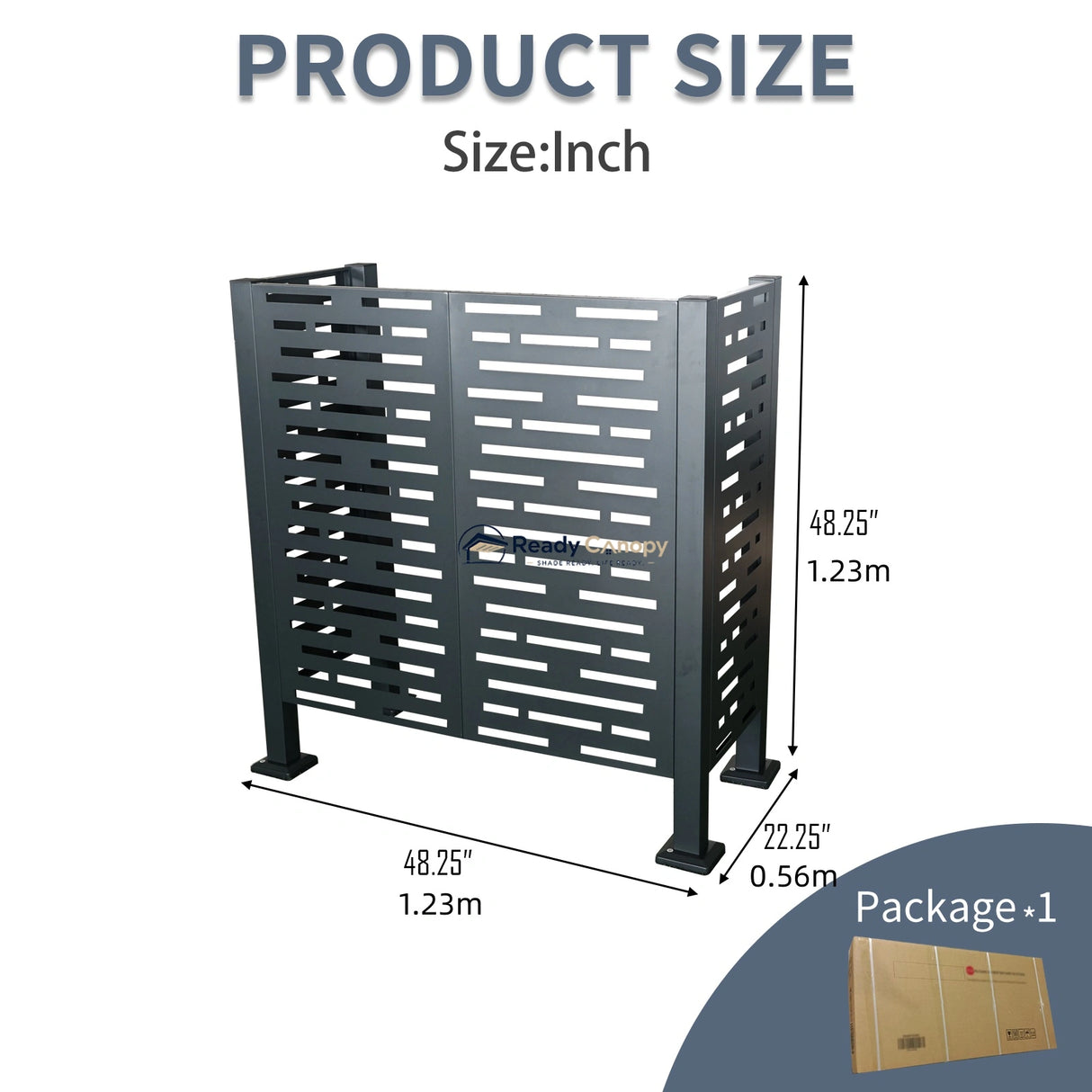 Charcoal Metal Privacy Fence Cover for Outdoor Air Conditioner Units with Flower Boxes