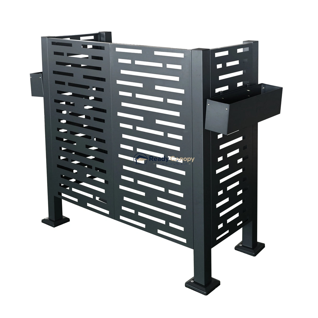 Charcoal Metal Privacy Fence Cover for Outdoor Air Conditioner Units with Flower Boxes
