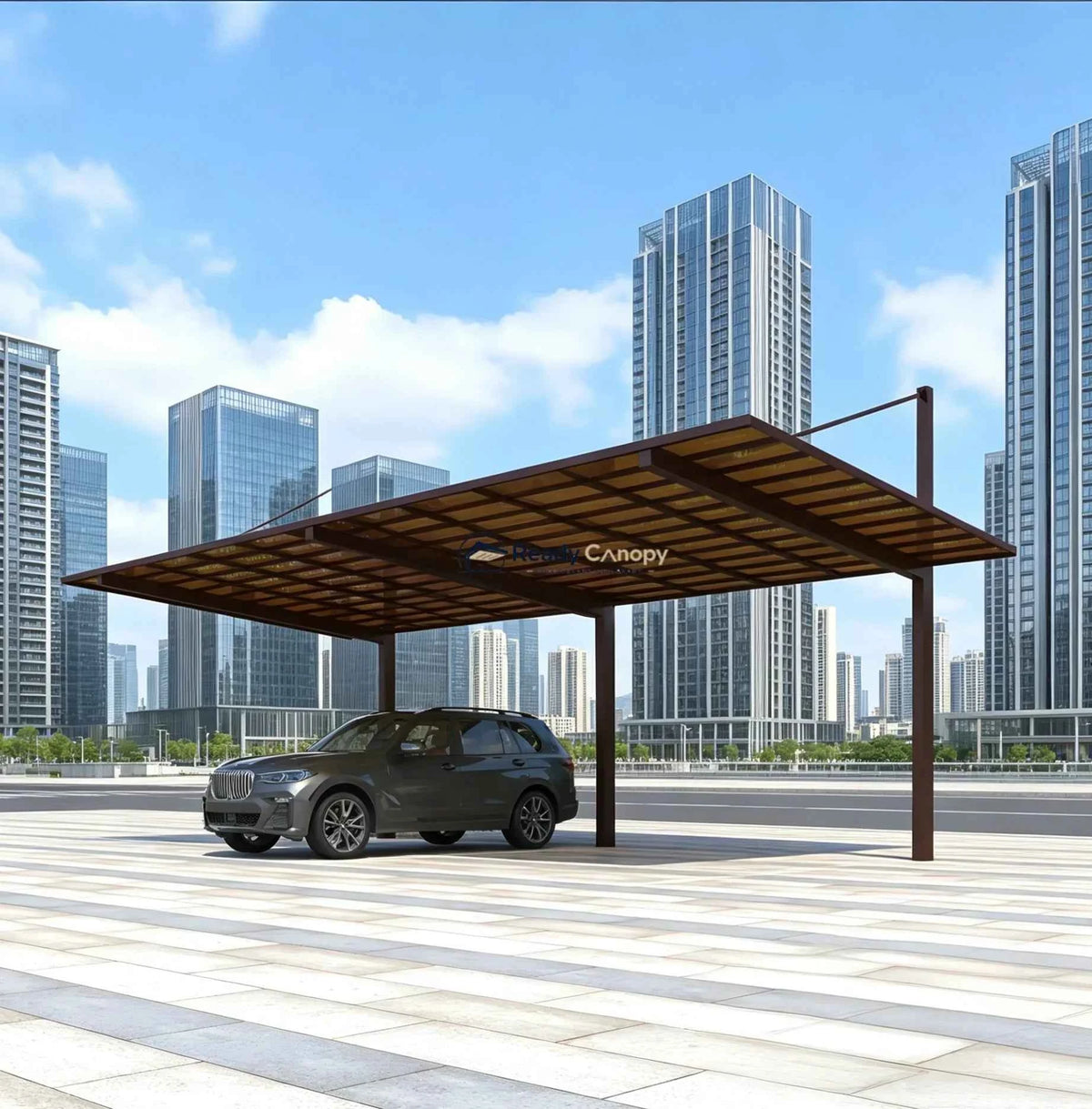 Back-Pull Cantilever Double Carport - Brown