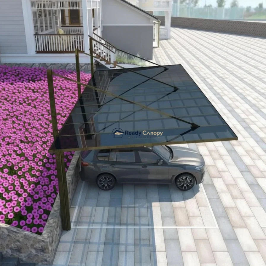 Back-Pull Cantilever Double Carport - Champagne — angled view