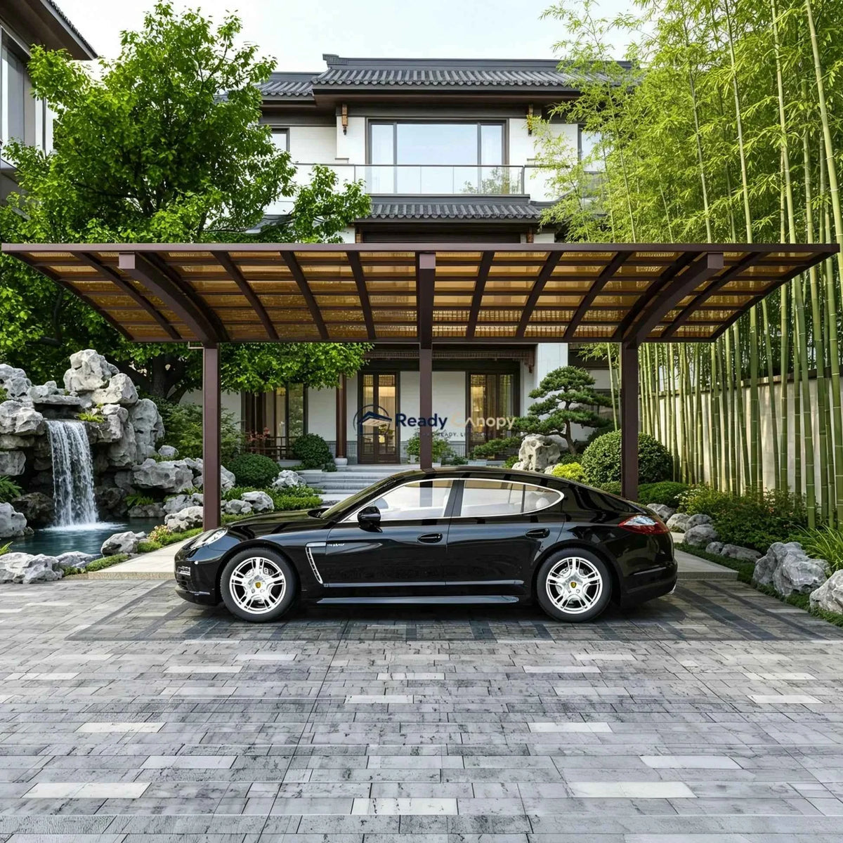 L Shape Cantilever Single Carport - Brown