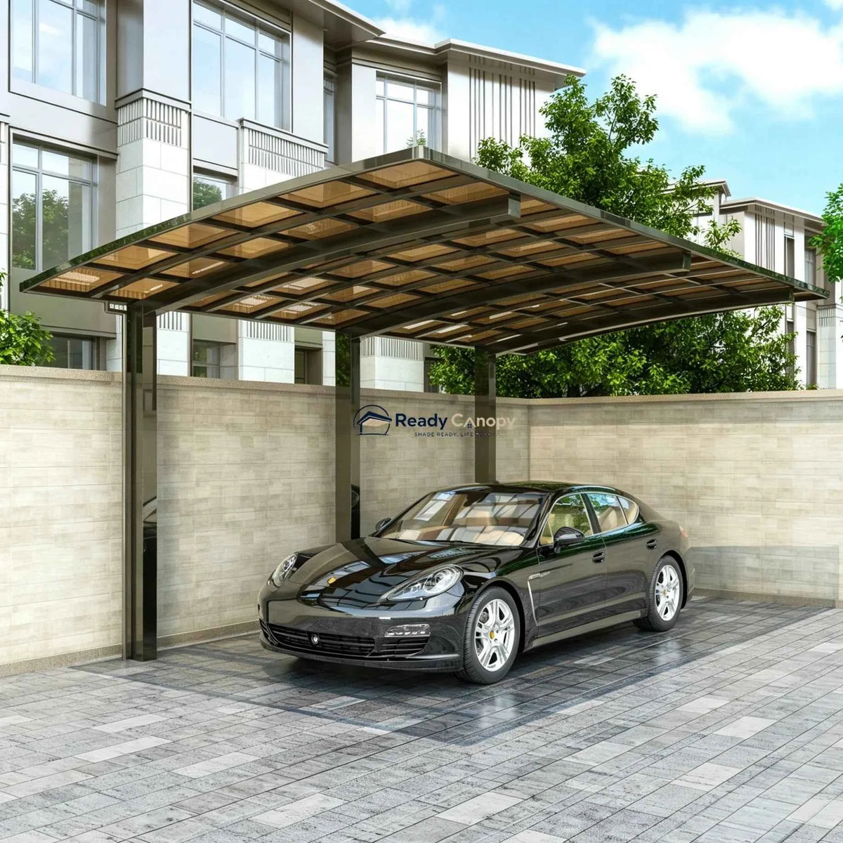 L Shape Cantilever Single Carport - Champagne