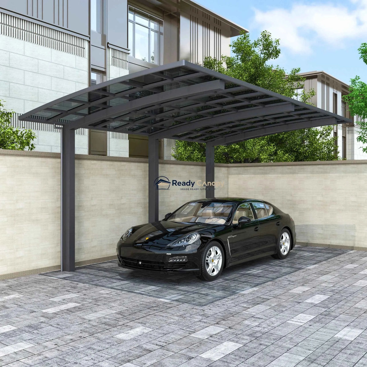 L Shape Cantilever Single Carport - Grey