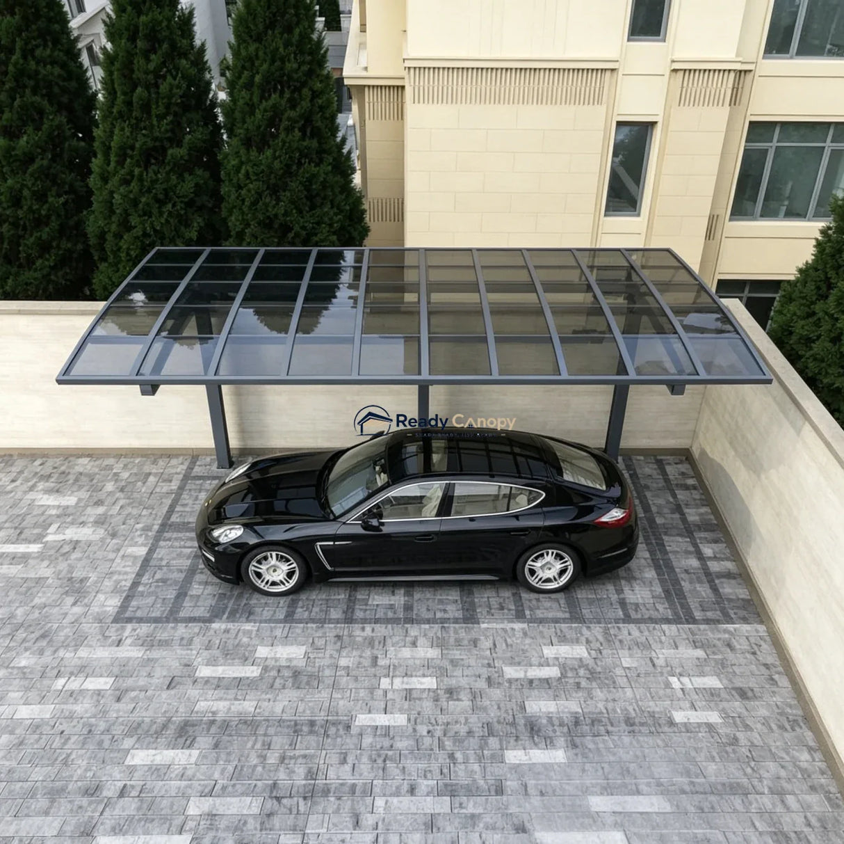 L Shape Cantilever Single Carport - Grey — frame detail