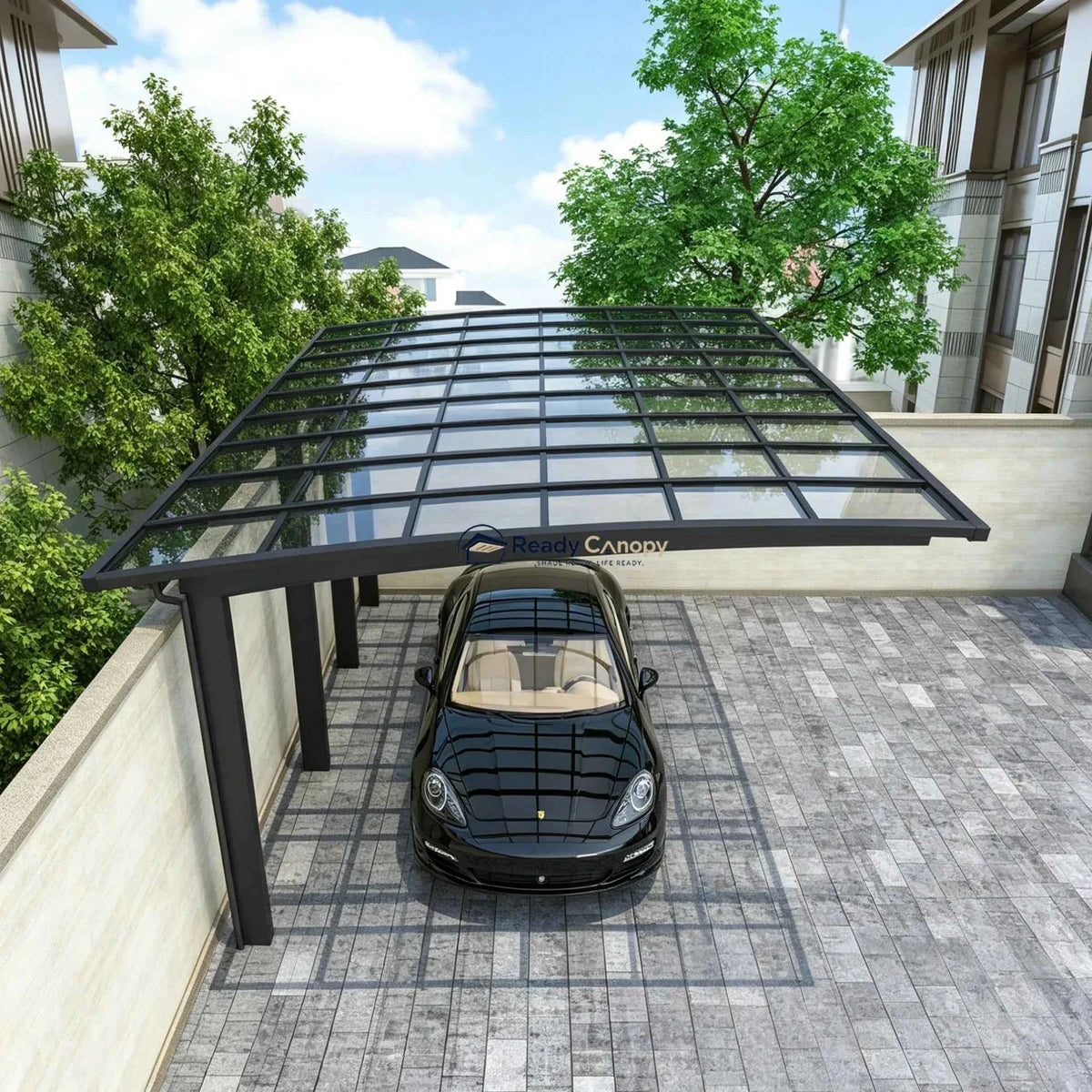 L Shape Cantilever Single Carport - Grey