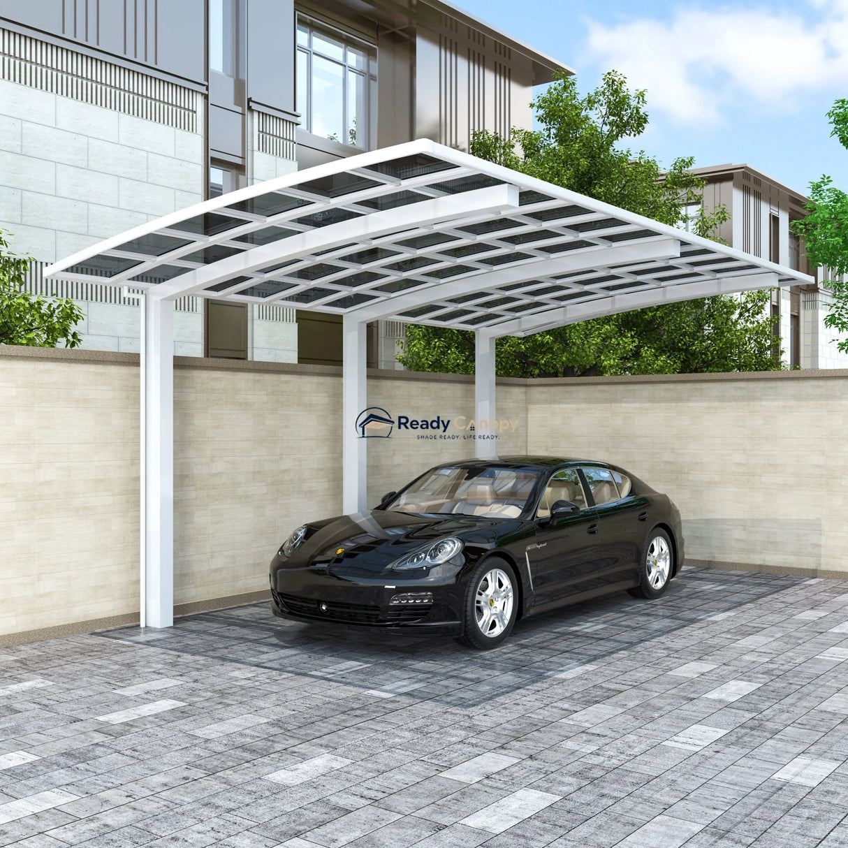 L Shape Cantilever Single Carport - White