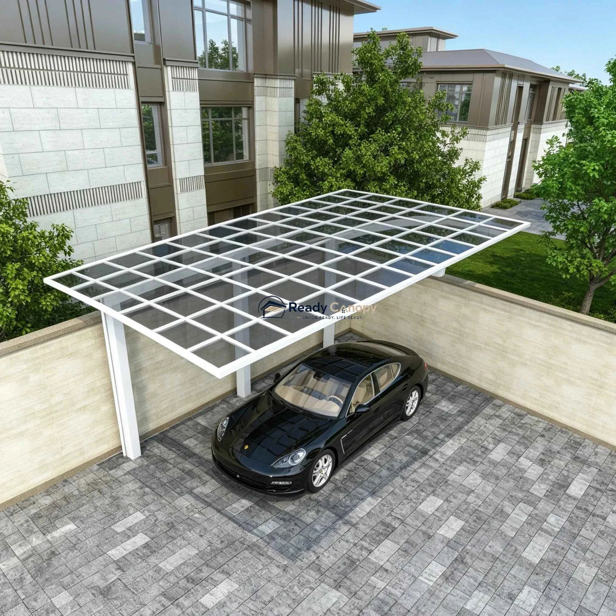 L Shape Cantilever Single Carport - White