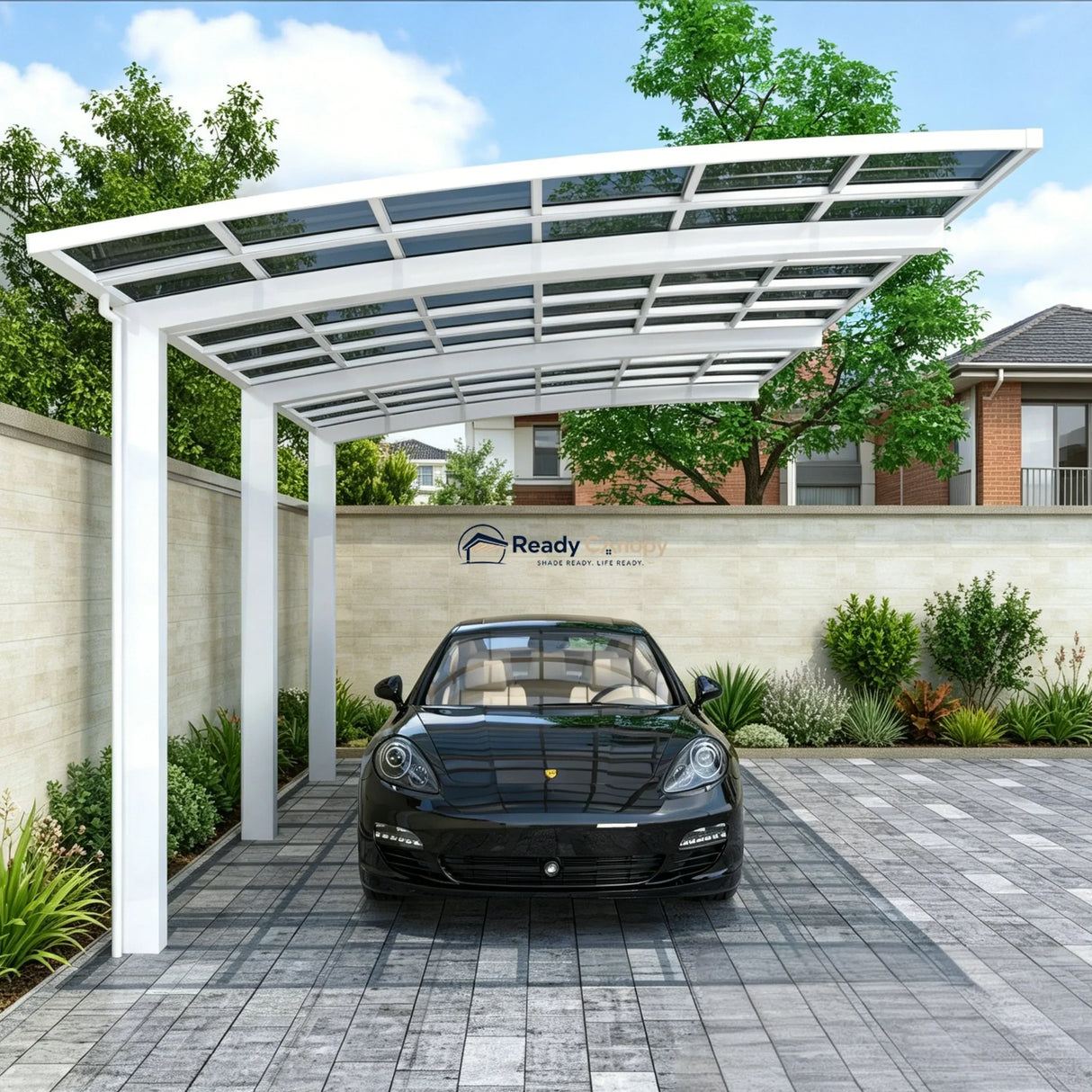 L Shape Cantilever Single Carport - White — frame detail
