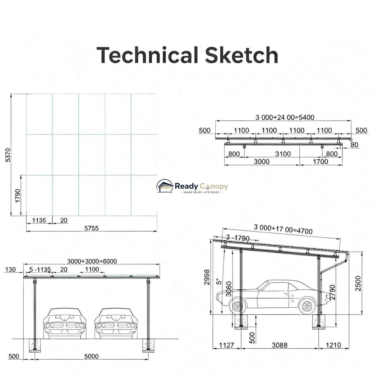 Double Solar Carport Kit Silver(Includes Solar Modules)