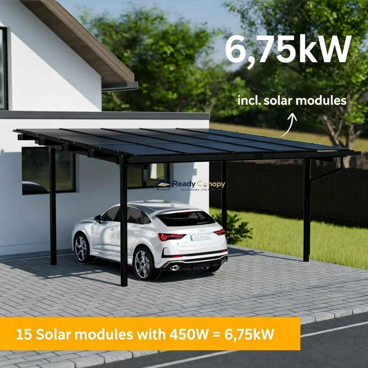 Double Solar Carport Kit Black – Includes 15 Solar Modules 6 kW Inverter(Optional Battery Storage & Wallbox)