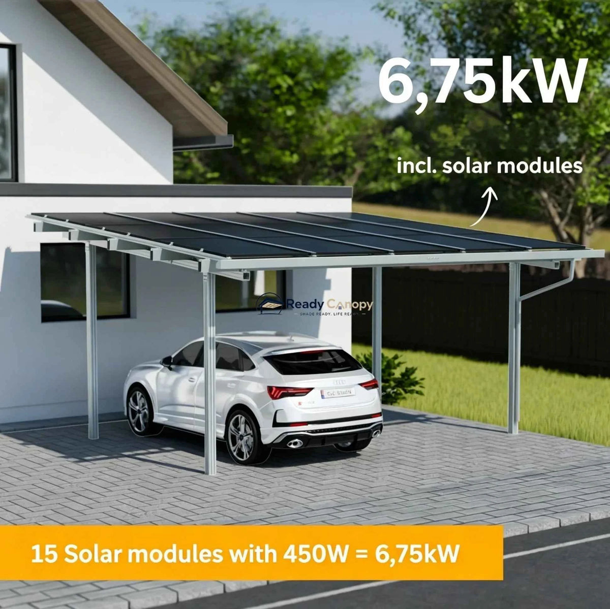 Double Solar Carport Kit Silver(Includes Solar Modules)