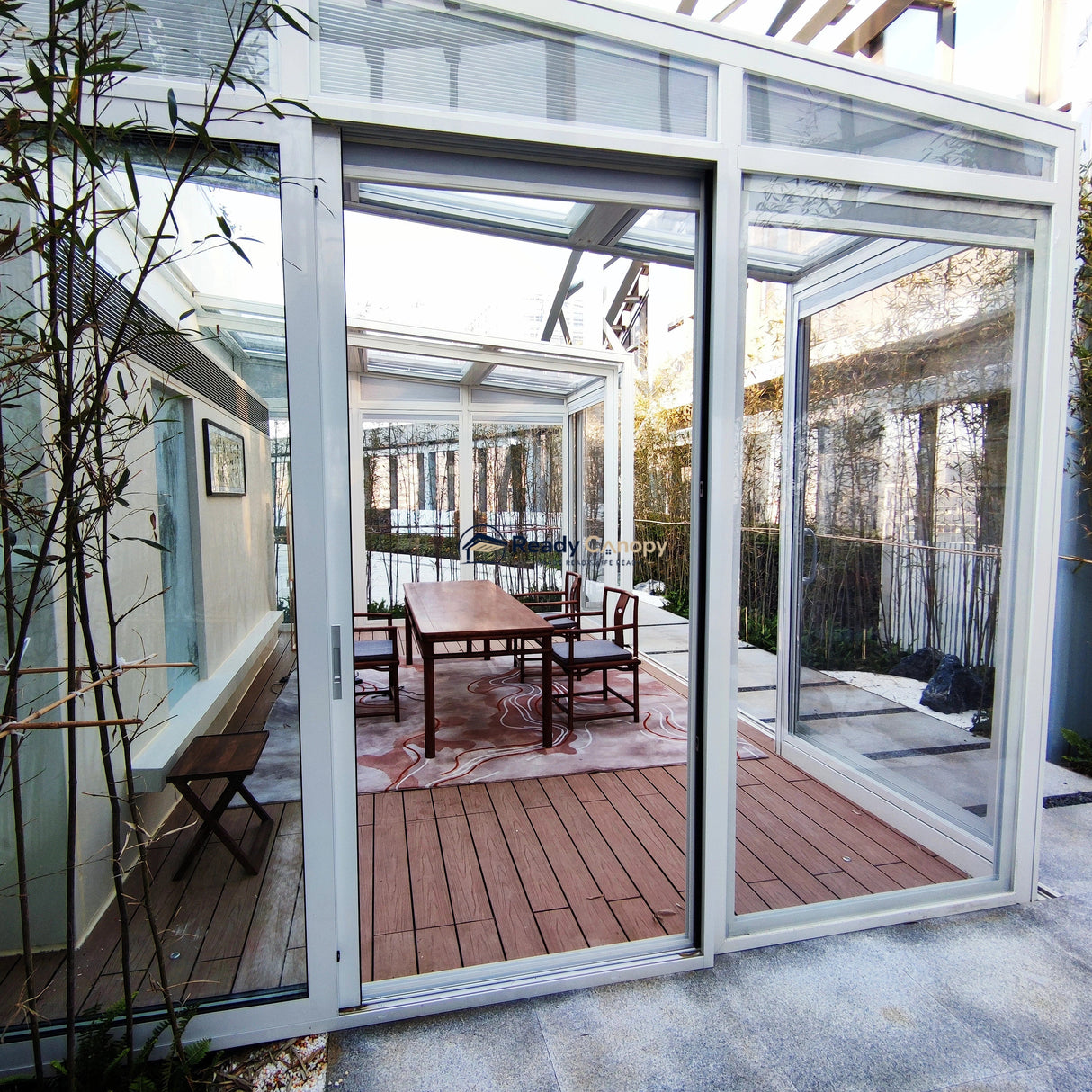 Wall-Mounted Retractable Sunroom — roof structure detail