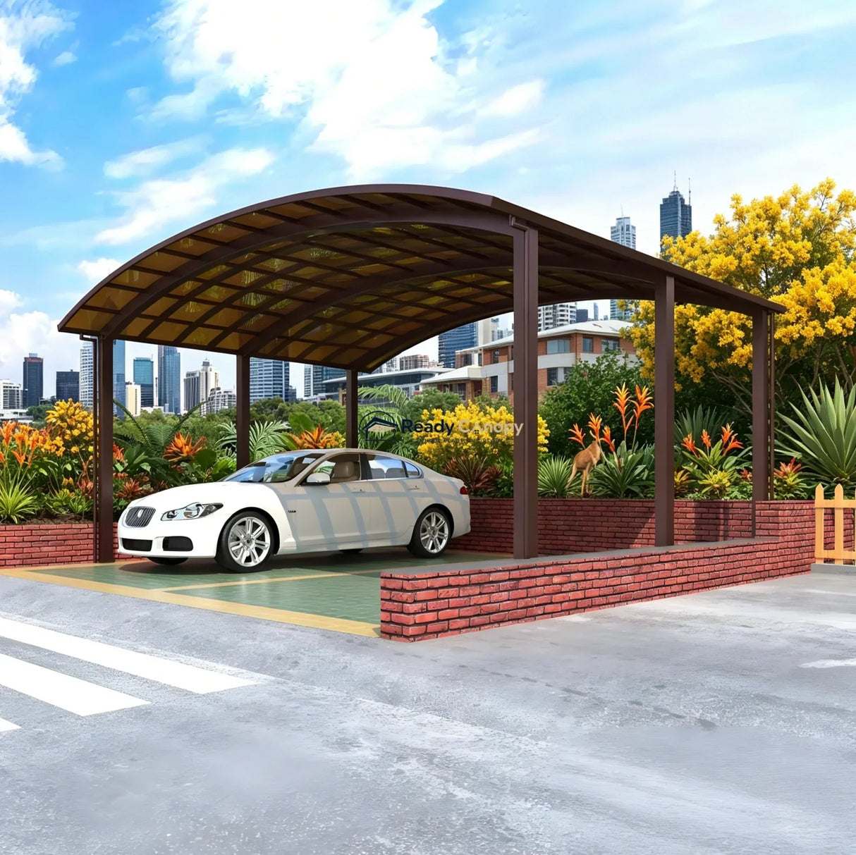 M-Shape Double Carport - Brown — side view