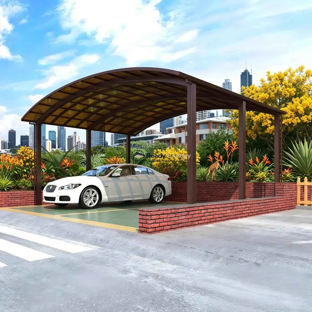 M-Shape Double Carport - Brown