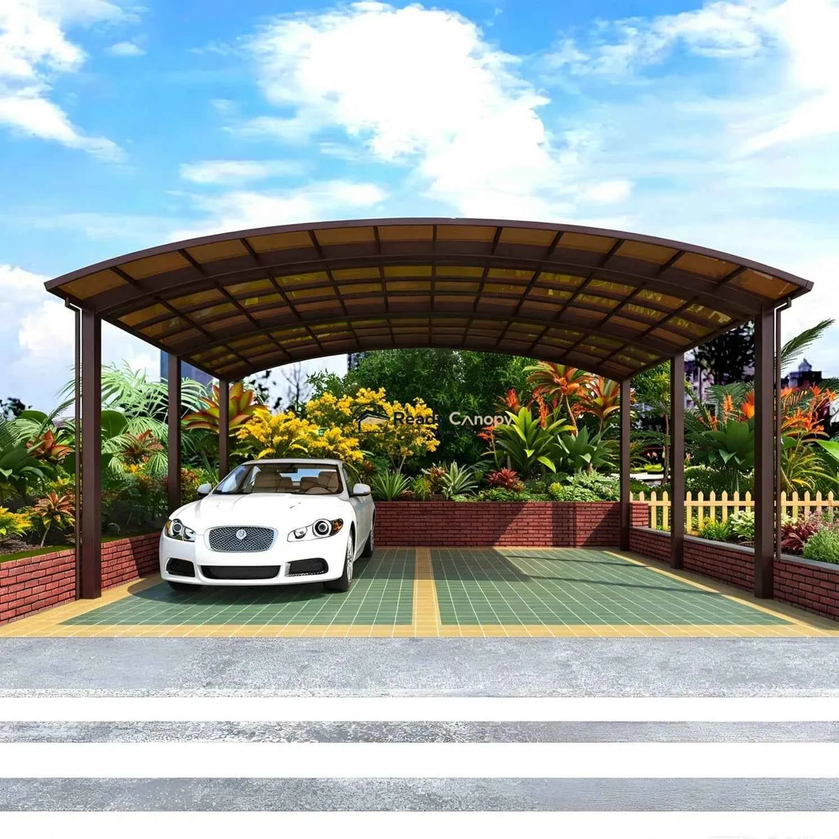 M-Shape Double Carport - Brown