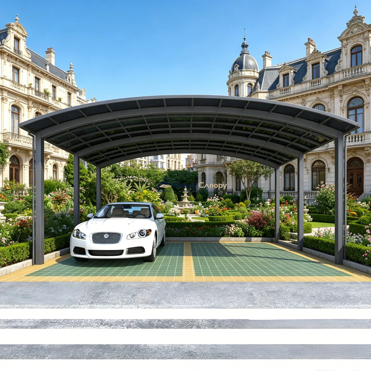 M-Shape Double Carport - Grey — side view