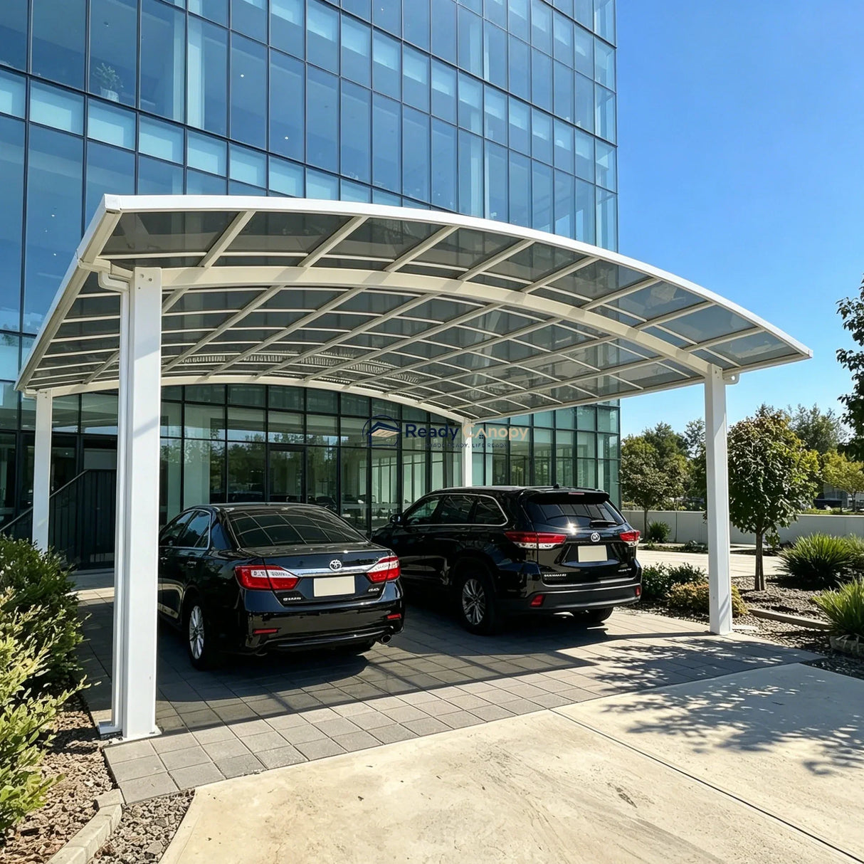 M-Shape Double Carport - White — side view