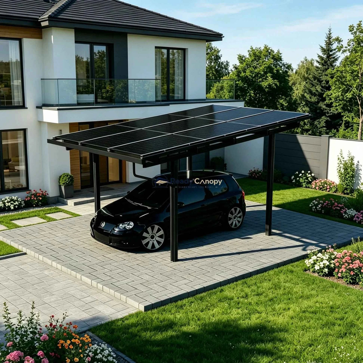 Single Solar Carport 4kW Kit Black with 9 Solar Panels & Inverter(EV Charger & Battery Storage Options)