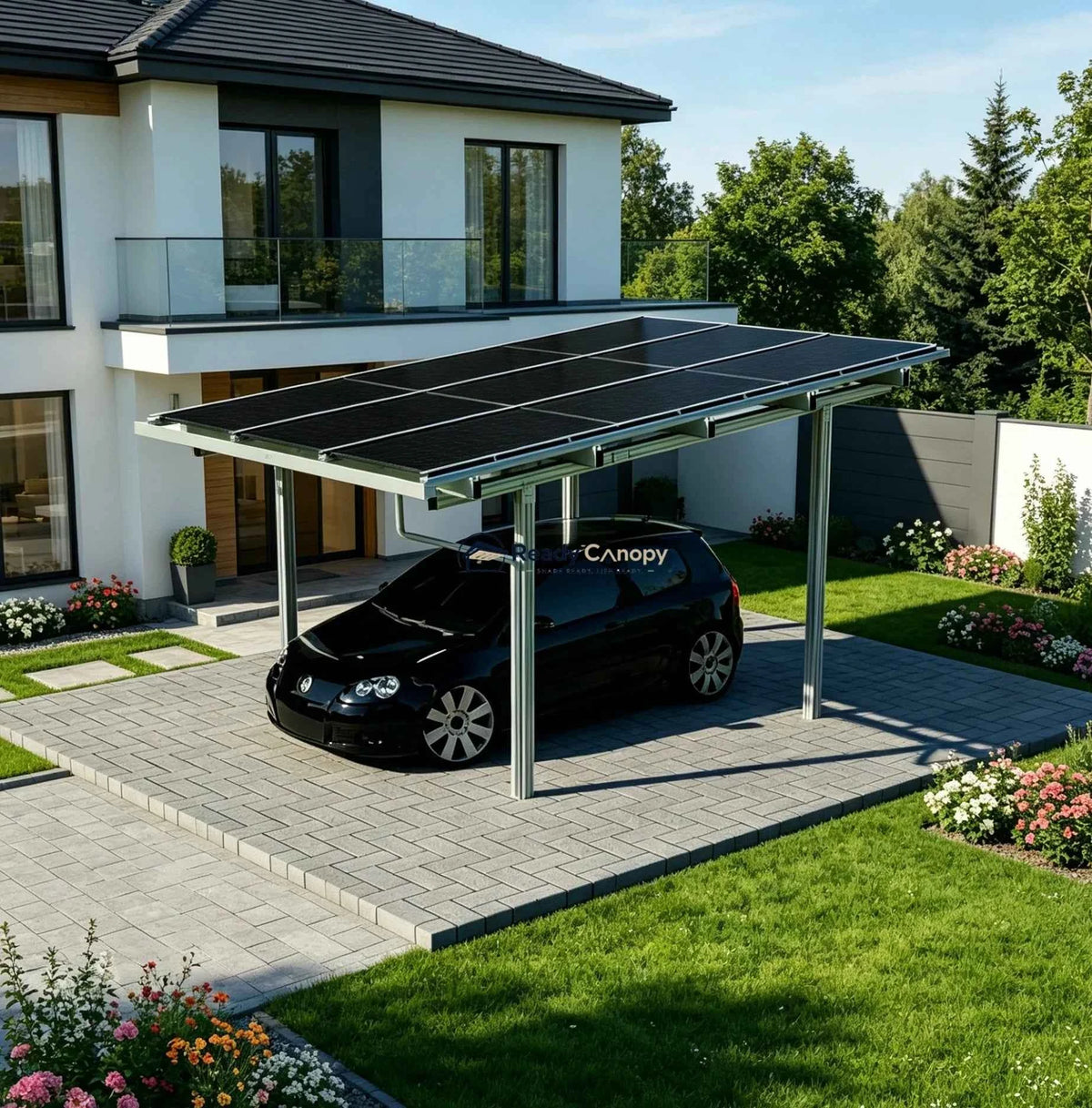 Single Solar Carport 4kW Kit Silver with 9 Solar Panels & Inverter(EV Charger & Battery Storage Options)