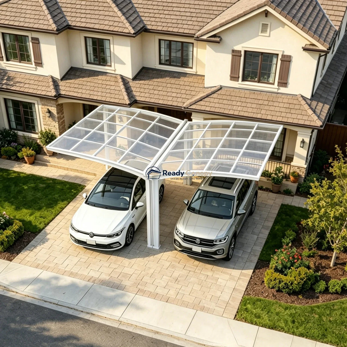 Y Shape Double Carport Kit - White — side view