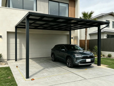 modern outdoor shade structure installed beside an Australian home