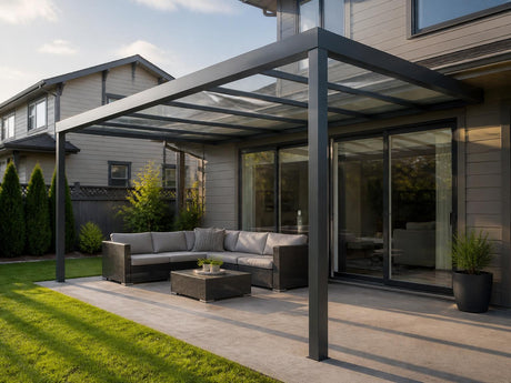 Aluminium patio cover kit installed over an Australian backyard alfresco area