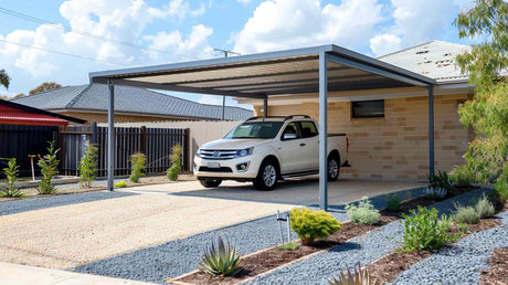 Cantilever aluminium carport providing shade for an Adelaide or Perth driveway