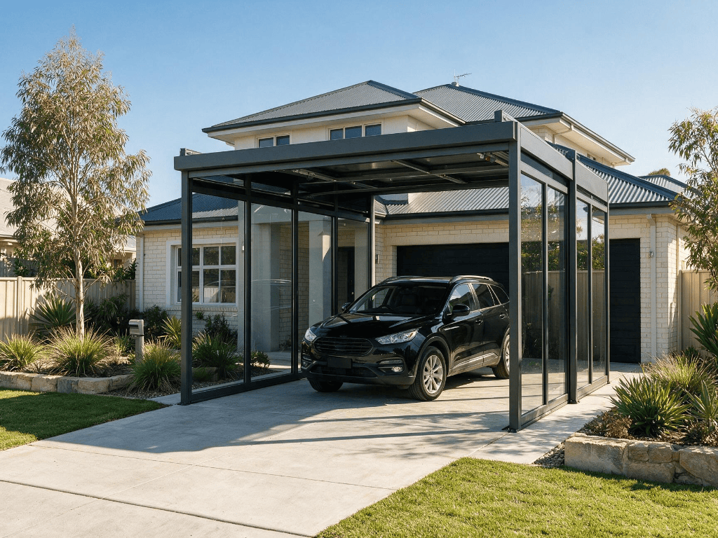 Retractable carport installed on an Australian home driveway