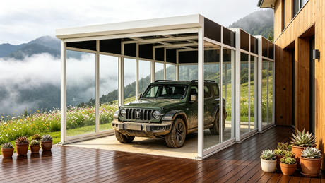 Retractable carport kit installed over an Australian residential driveway