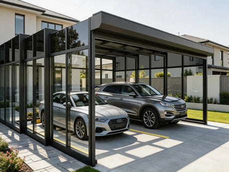 Retractable carport kit extended over a vehicle on an Australian driveway