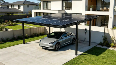 Solar carport installed on an Australian driveway