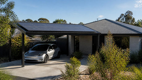 Solar carport kit installed on an Australian home driveway