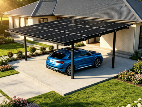Solar carport kit installed over an Australian residential driveway