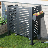 Charcoal Metal Privacy Fence Cover for Outdoor Air Conditioner Units with Flower Boxes