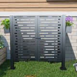 Charcoal Metal Privacy Fence Cover for Outdoor Air Conditioner Units with Flower Boxes