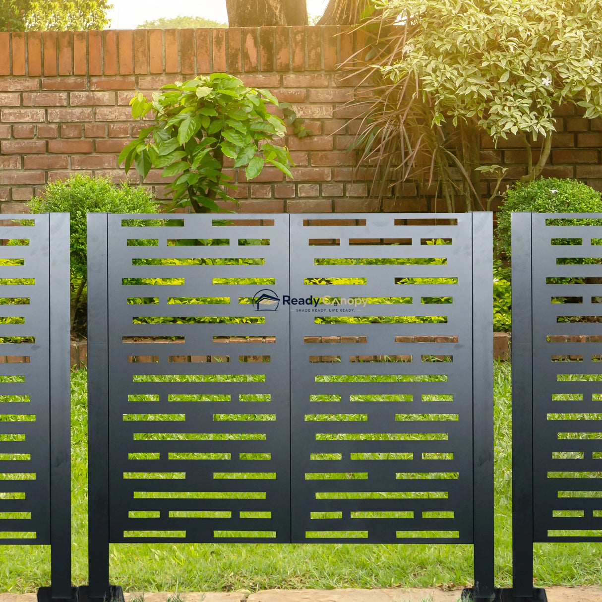 Charcoal Metal Privacy Fence Cover for Outdoor Air Conditioner Units with Flower Boxes