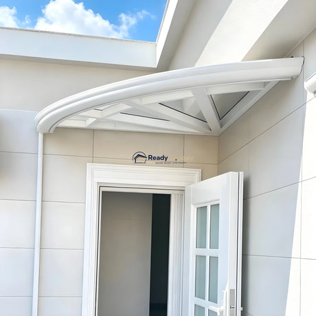 Aluminium Frame Awning - White — installed outdoors