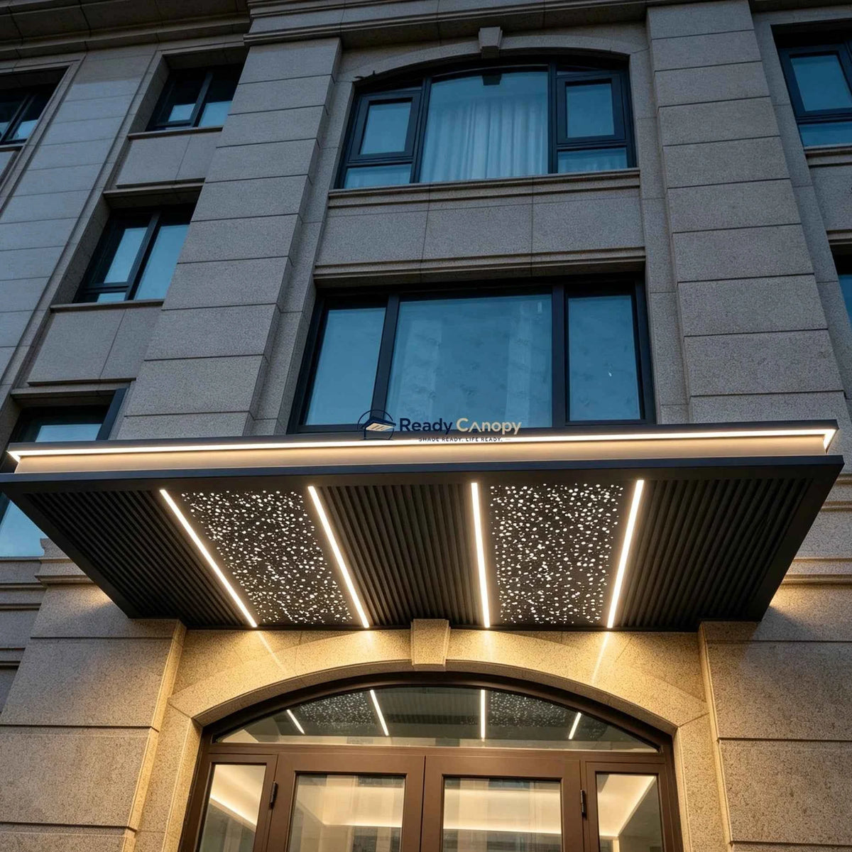 Custom Aluminium Solid Panel Awning with Fibre Optic Starry Sky