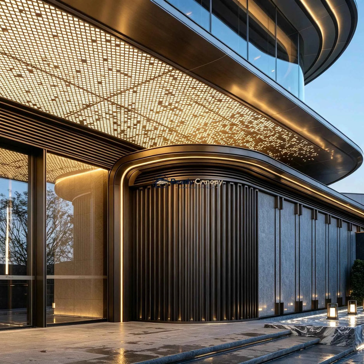 Custom Commercial Aluminum Solid Panel Canopy with Fiber Optic Starry Sky Effect