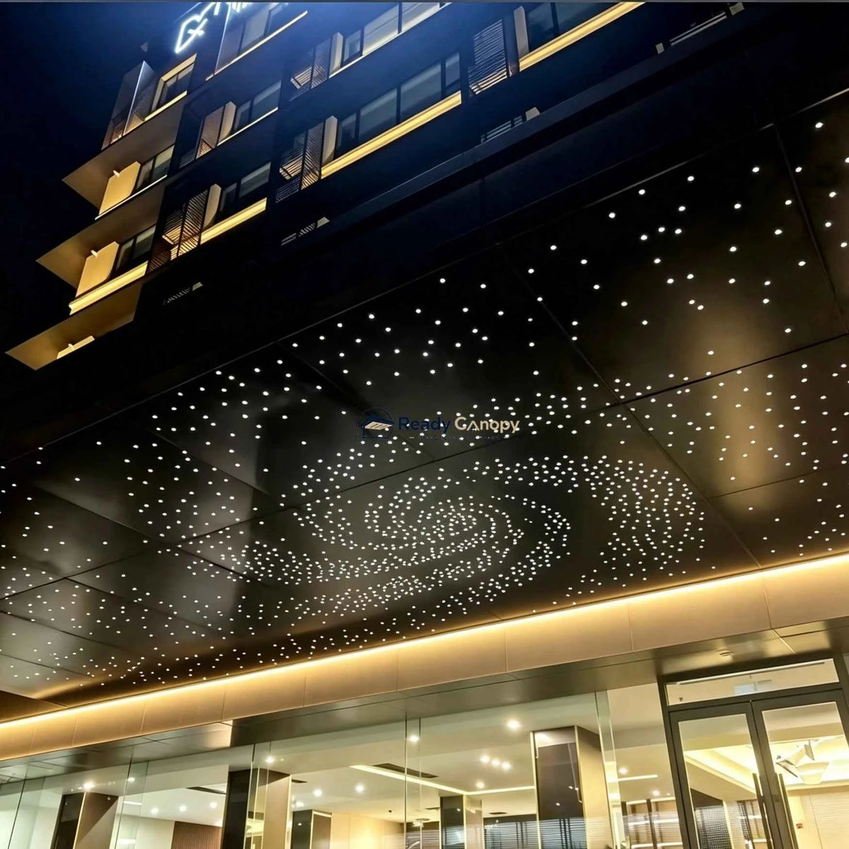 Custom Commercial Aluminum Solid Panel Canopy with Fiber Optic Starry Sky Effect