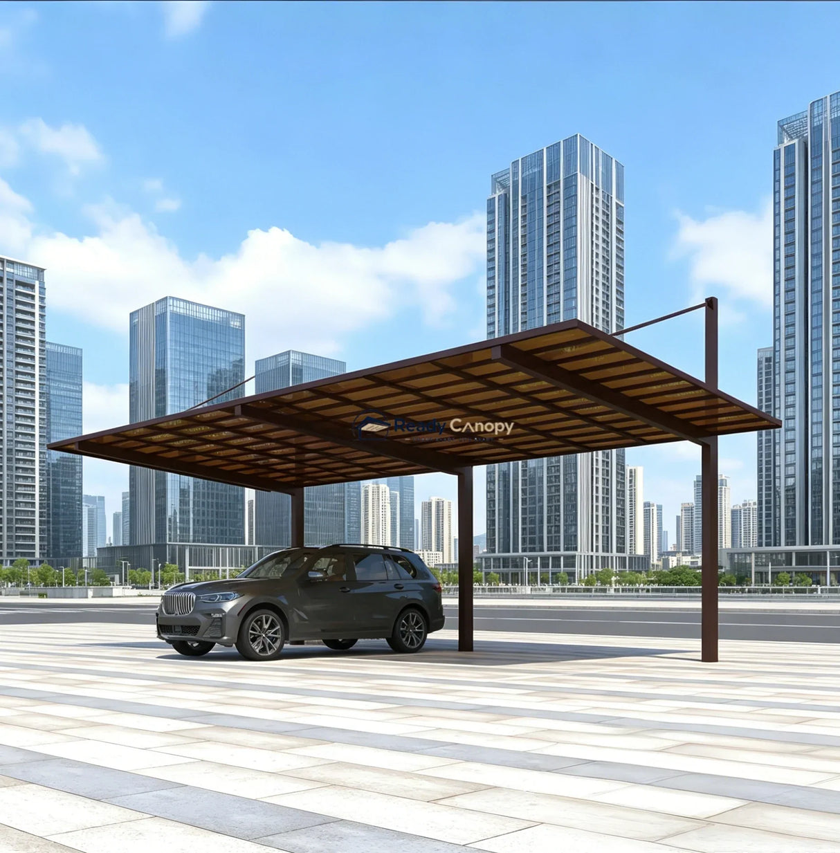 Back-Pull Cantilever Double Carport - Brown