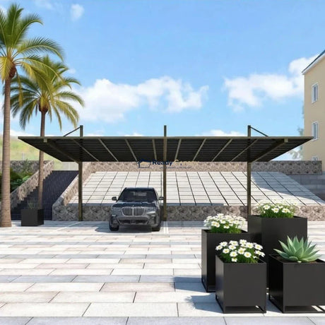 Back-Pull Cantilever Double Carport - Champagne — side view