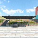 Back-Pull Cantilever Double Carport - Grey — installed outdoors