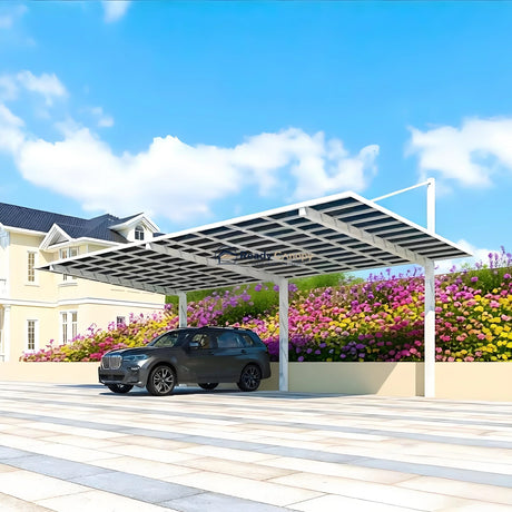 Back-Pull Cantilever Double Carport - White — angled view