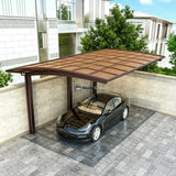 L Shape Cantilever Single Carport - Brown — installed outdoors