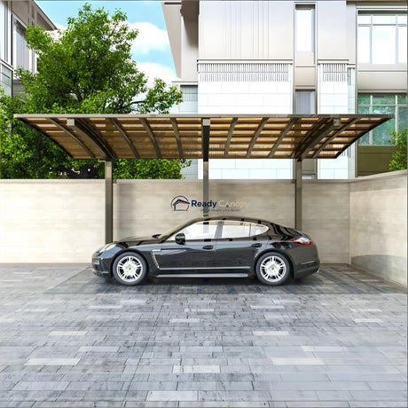L Shape Cantilever Single Carport - Champagne — angled view
