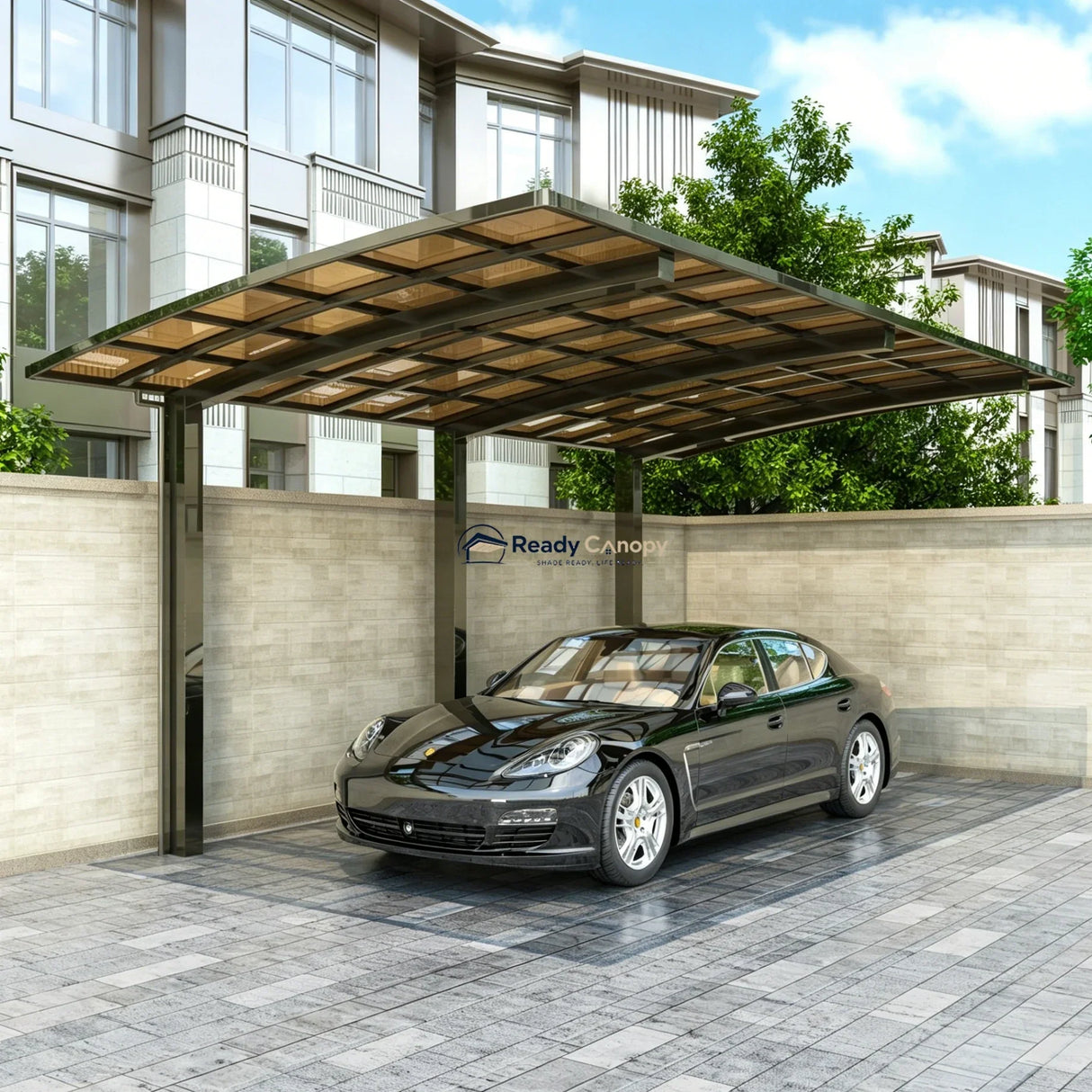 L Shape Cantilever Single Carport - Champagne — frame detail