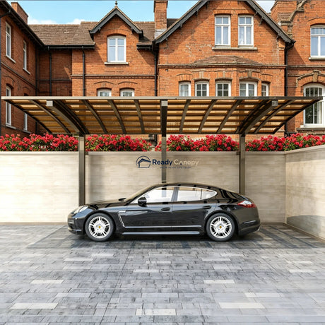L Shape Cantilever Single Carport - Champagne — side view
