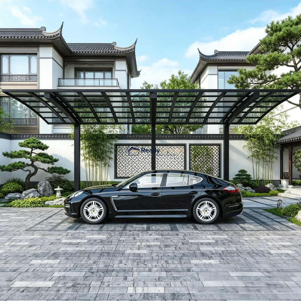 L Shape Cantilever Single Carport - Grey — side view