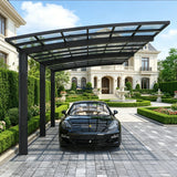 L Shape Cantilever Single Carport - Grey — full structure view